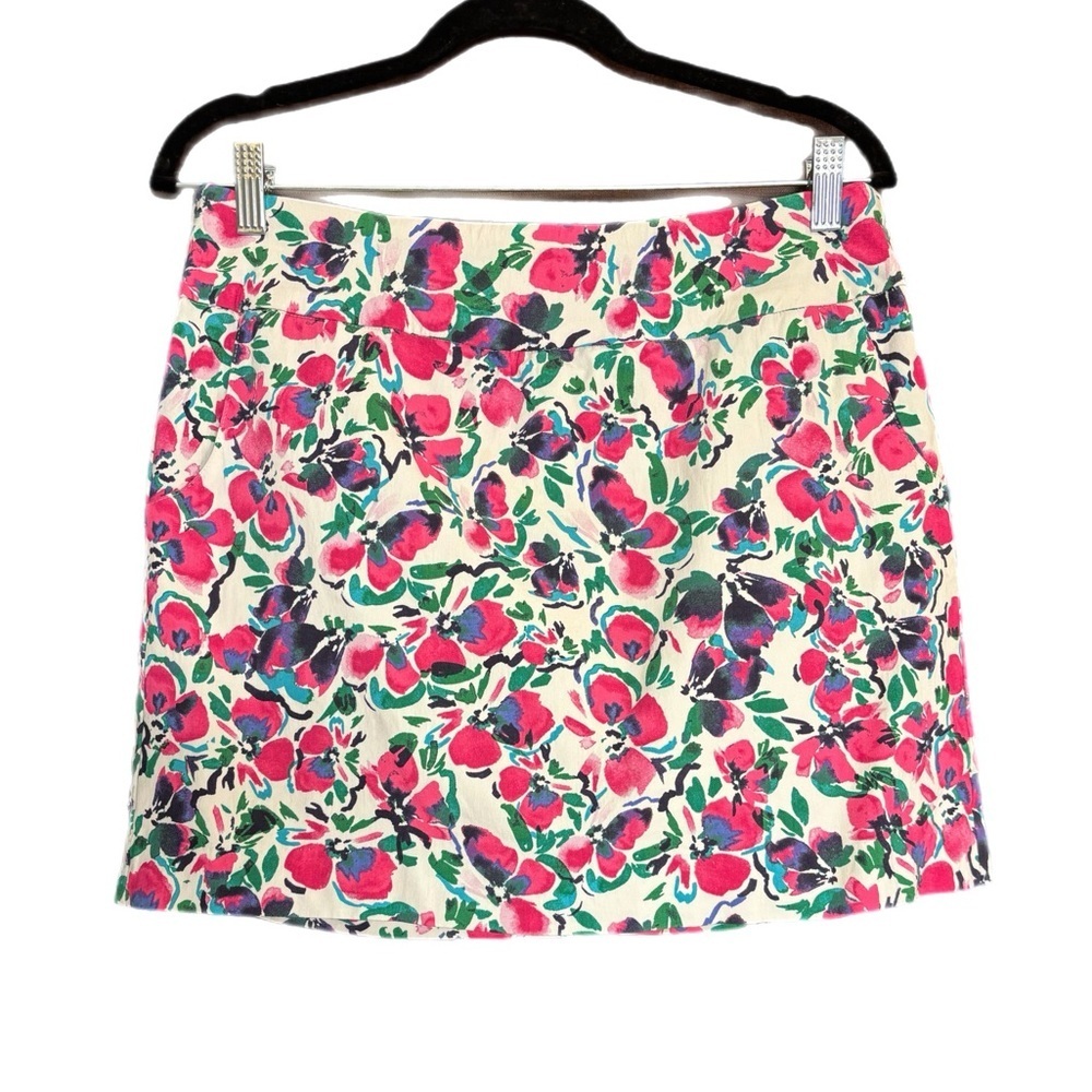 Yarn & Sea bright floral print on white stretchy skorts